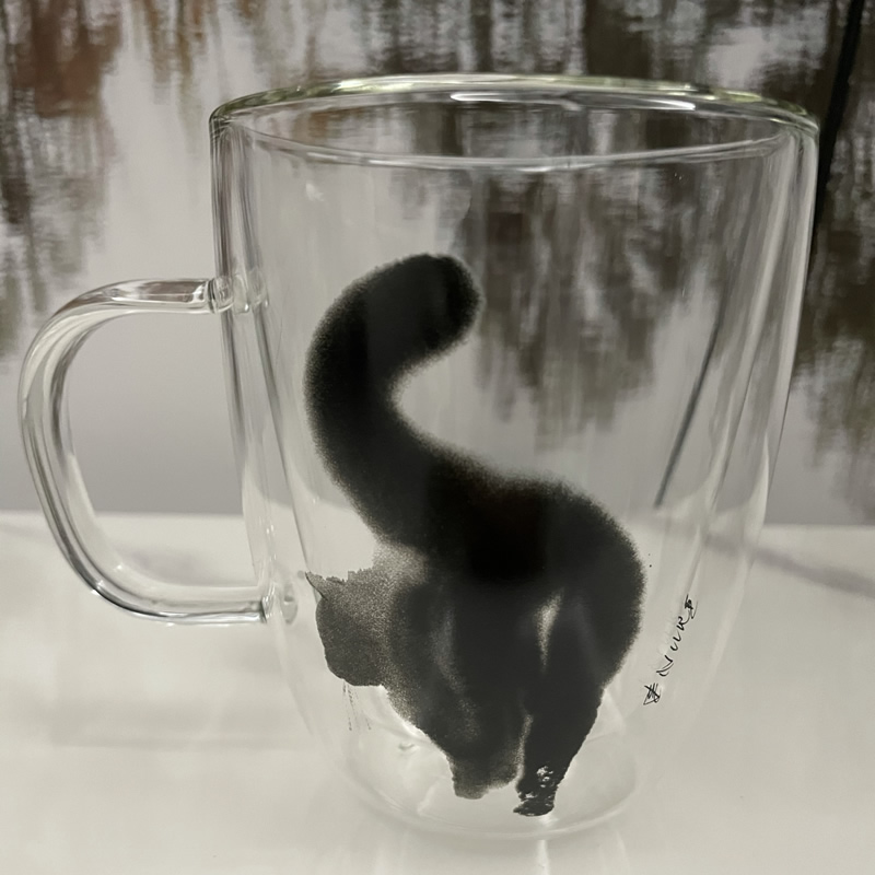 Abstract Cat Double Insulated Glass Milk Cup