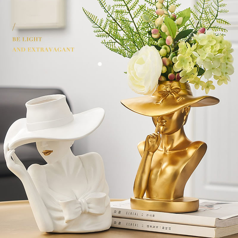 Beautiful Hat Girl Desktop Decoration Art Vase