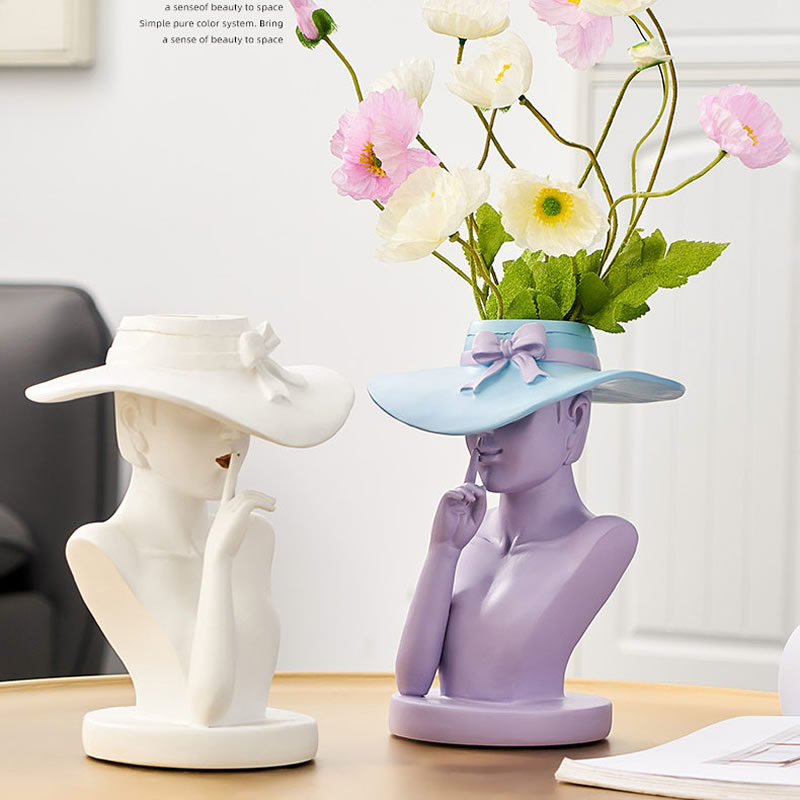 Beautiful Hat Girl Desktop Decoration Art Vase