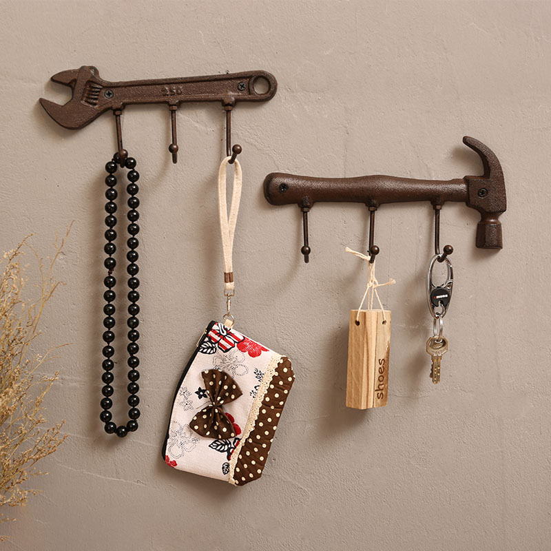 Retro Wrench Axe Tool Shape Wall Hook Clothes Hat Storage