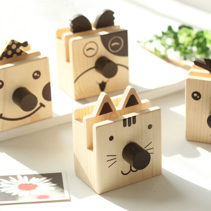 Wooden Cartoon Glasses Holder Storage Pen Holder