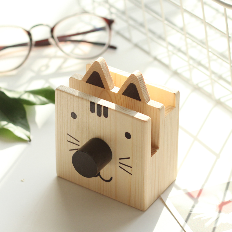 Wooden Cartoon Glasses Holder Storage Pen Holder