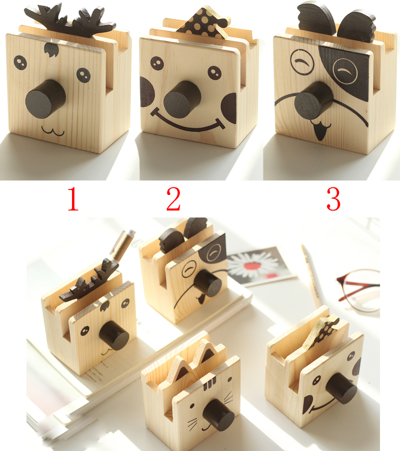 Wooden Cartoon Glasses Holder Storage Pen Holder