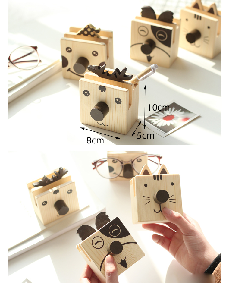 Wooden Cartoon Glasses Holder Storage Pen Holder