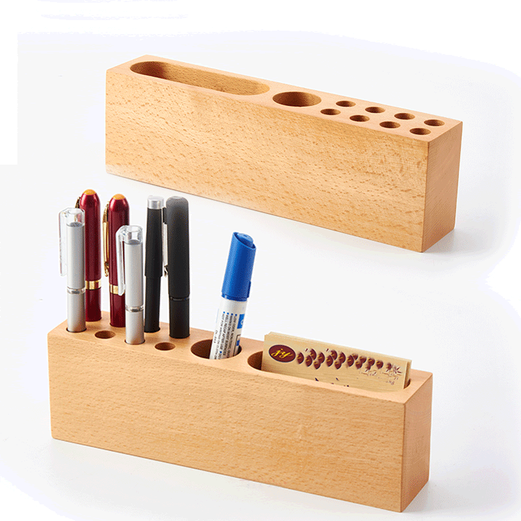 Wooden Multiple Holes Pen Holder Business Card Holder