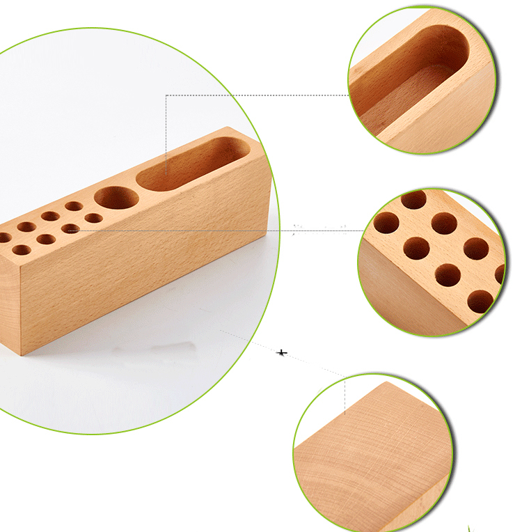 Wooden Multiple Holes Pen Holder Business Card Holder