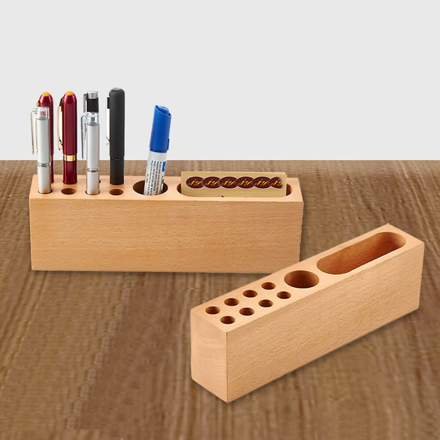 Wooden Multiple Holes Pen Holder Business Card Holder