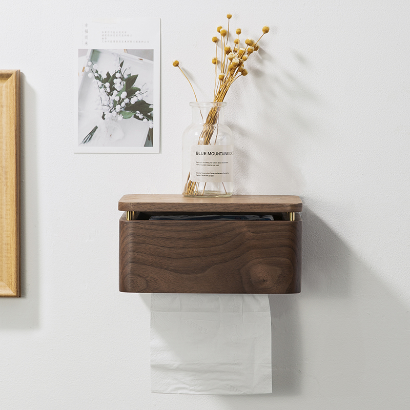 Black Walnut Wooden Wall-mounted Tissue Box Organize Storage