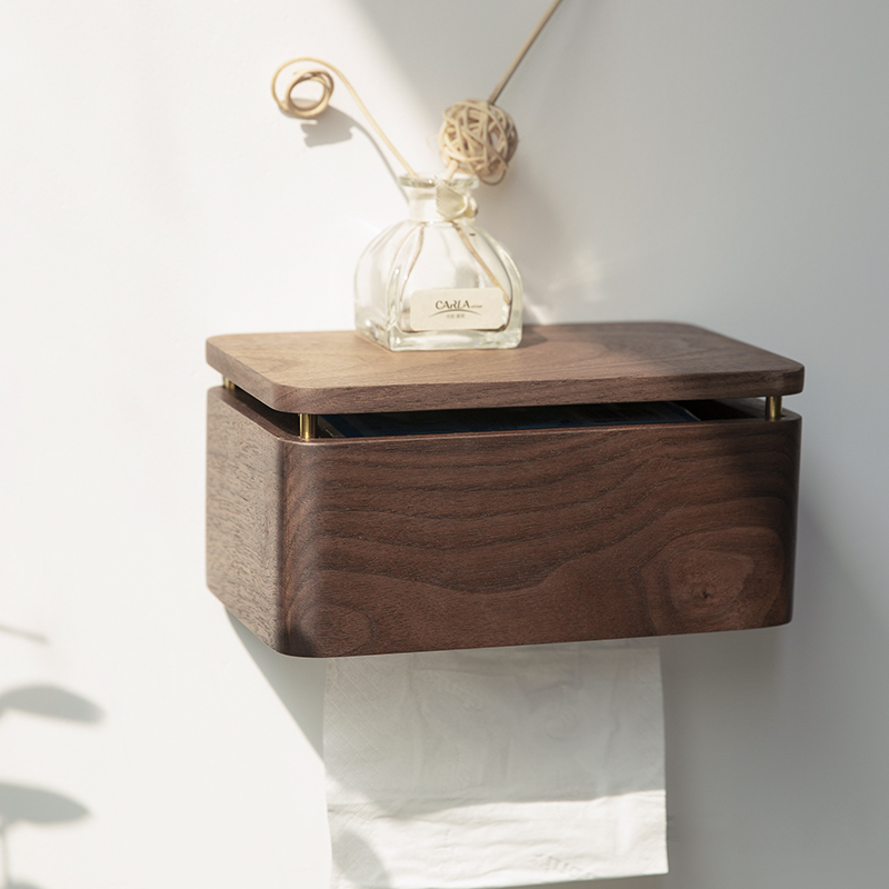 Black Walnut Wooden Wall-mounted Tissue Box Organize Storage