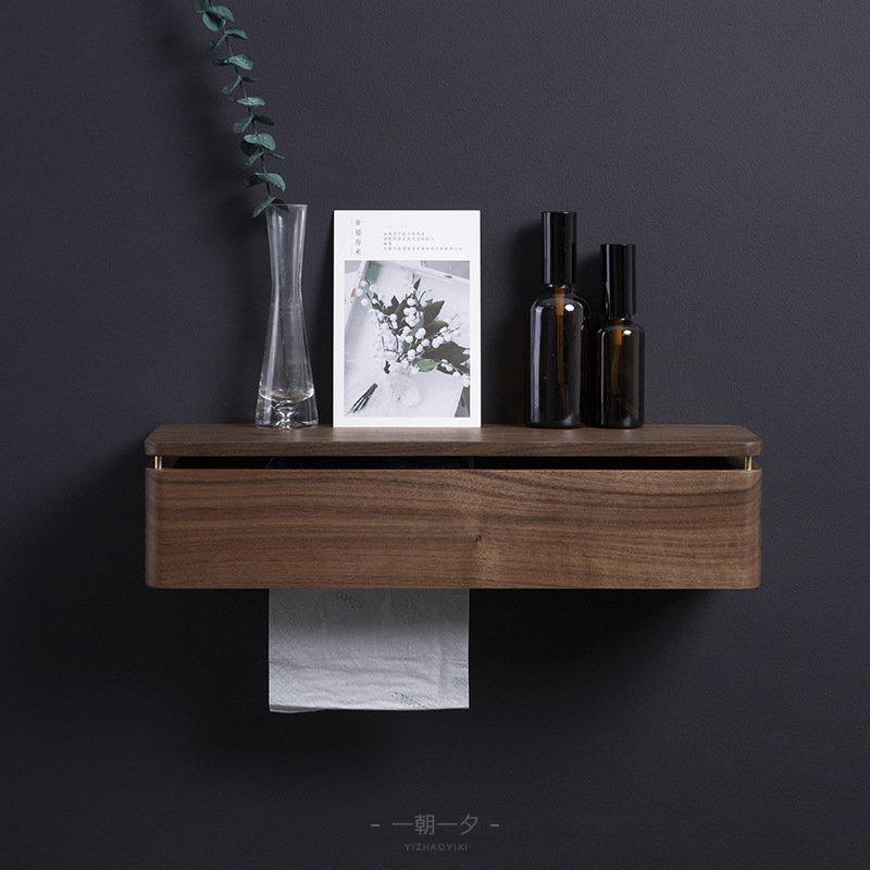 Black Walnut Wooden Wall-mounted Tissue Box Organize Storage