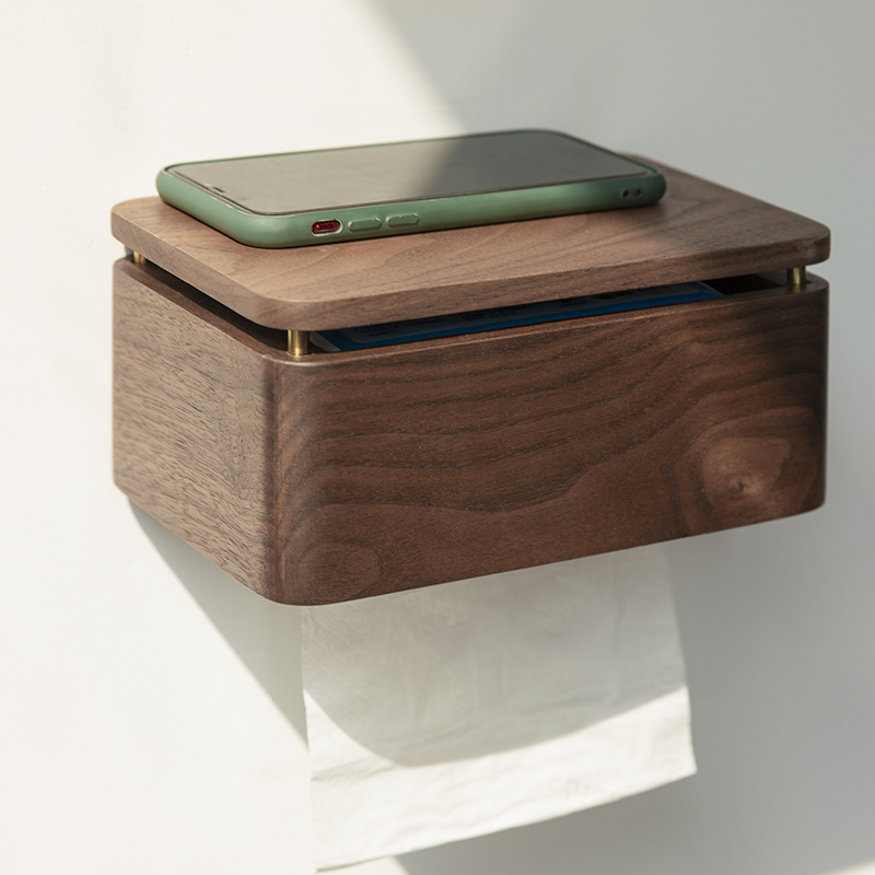 Black Walnut Wooden Wall-mounted Tissue Box Organize Storage