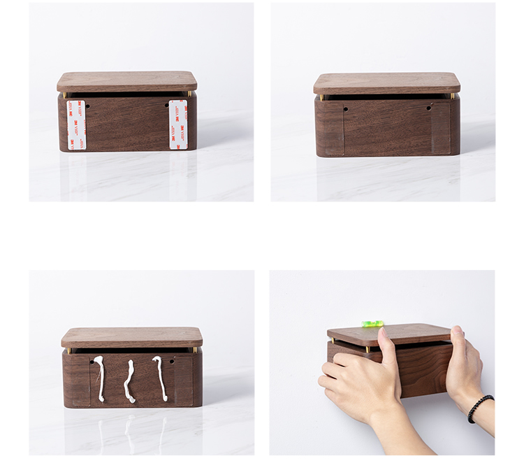 Black Walnut Wooden Wall-mounted Tissue Box Organize Storage