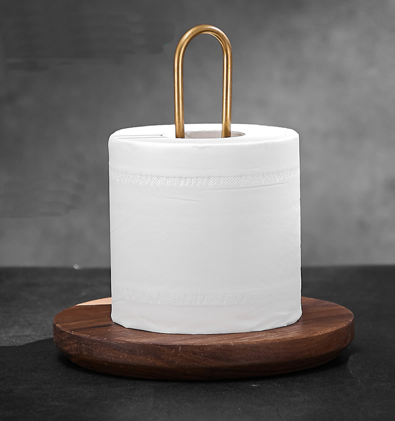 Classic Black Walnut Brass Desktop Wooden Roll Paper Holder