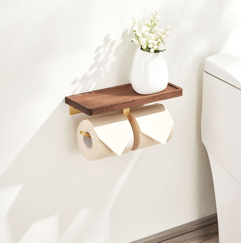 Creative Bathroom Wall Paper Roll Holder Black Walnut Wood Organize Storage