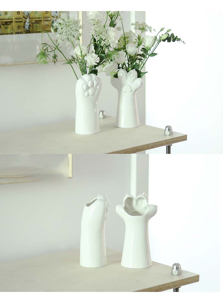 Creative White Ceramic Cat Claw Desktop Small Vase