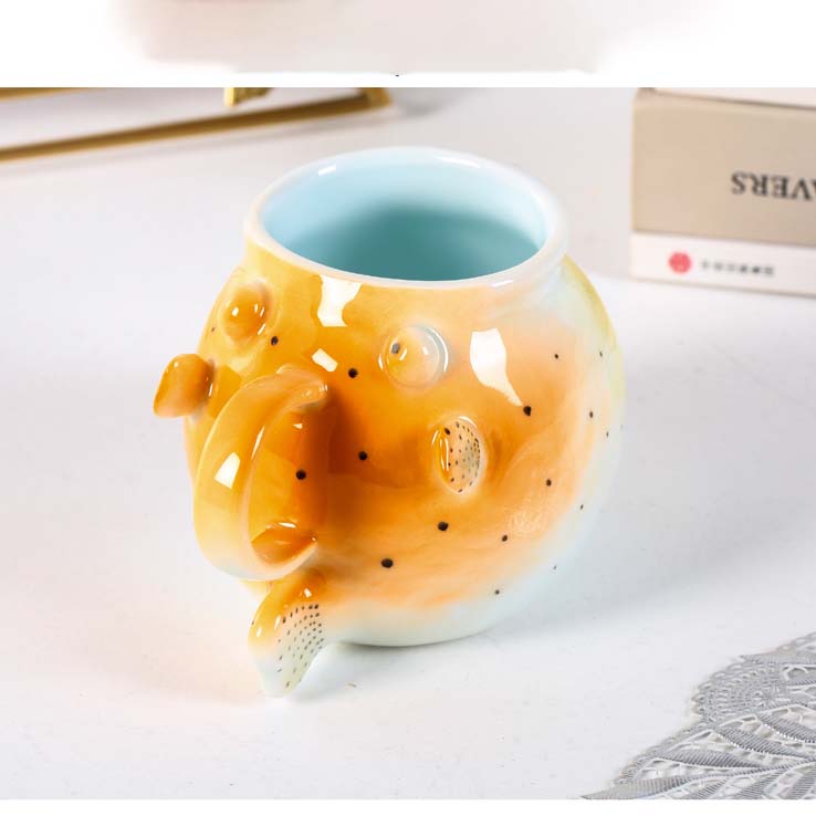 Exquisite Art Small Puffer Fish Ceramic Milk Mug