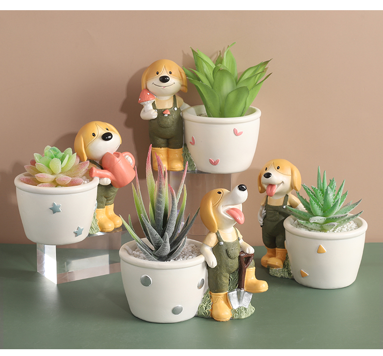 Pastoral Cartoon Dog Desktop Desktop Plant Small Flower Pot