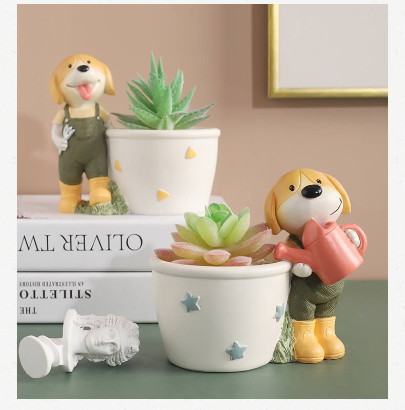 Pastoral Cartoon Dog Desktop Desktop Plant Small Flower Pot