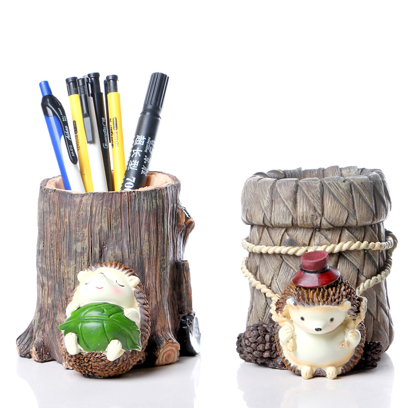 Stump Hedgehog Pen Holder Desktop Organize Storage