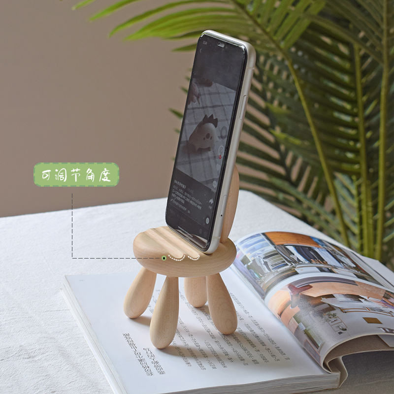 Wooden Rabbit Big Ears Chair Phone Holder