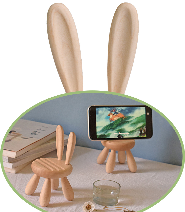 Wooden Rabbit Big Ears Chair Phone Holder