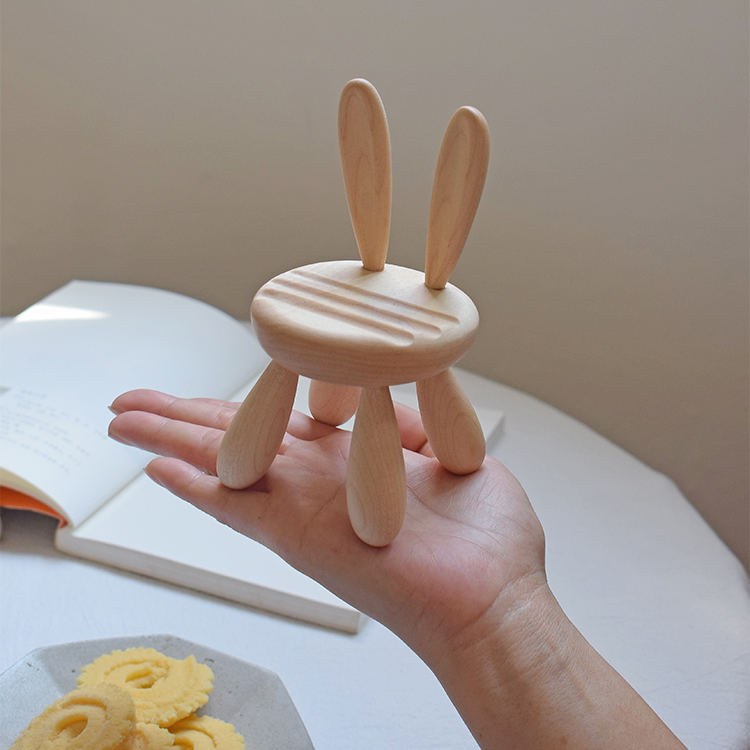 Wooden Rabbit Big Ears Chair Phone Holder