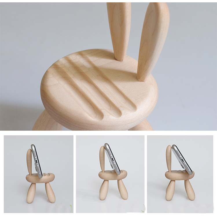 Wooden Rabbit Big Ears Chair Phone Holder