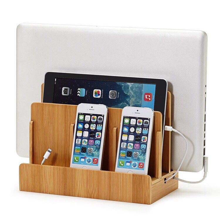 Bamboo Wood Multi-cell IPad Storage Rack Mobile Phone Holder