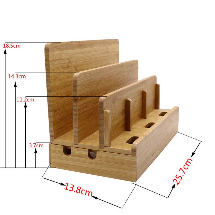 Bamboo Wood Multi-cell IPad Storage Rack Mobile Phone Holder