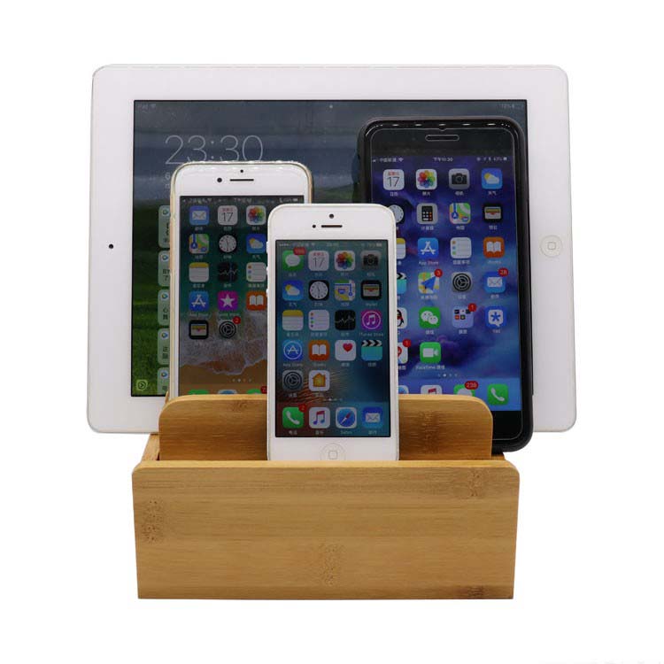 Bamboo Wood Multi-cell IPad Storage Rack Mobile Phone Holder