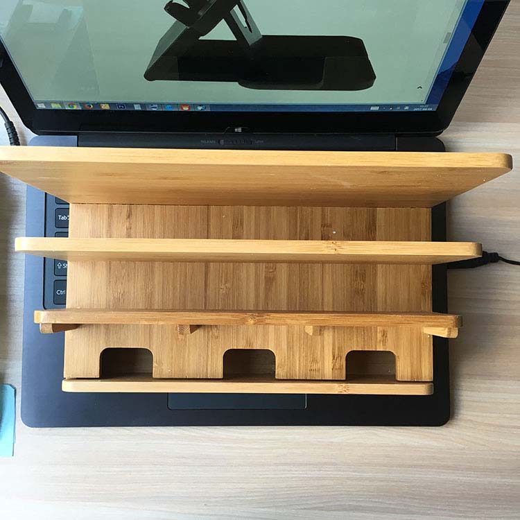 Bamboo Wood Multi-cell IPad Storage Rack Mobile Phone Holder