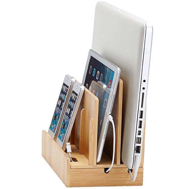 Bamboo Wood Multi-cell IPad Storage Rack Mobile Phone Holder