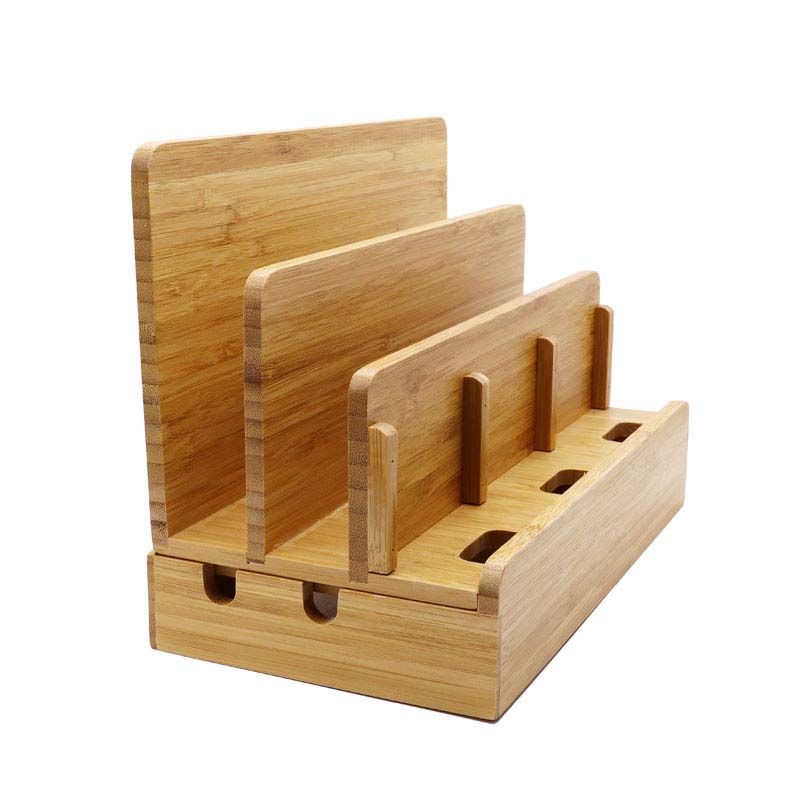 Bamboo Wood Multi-cell IPad Storage Rack Mobile Phone Holder