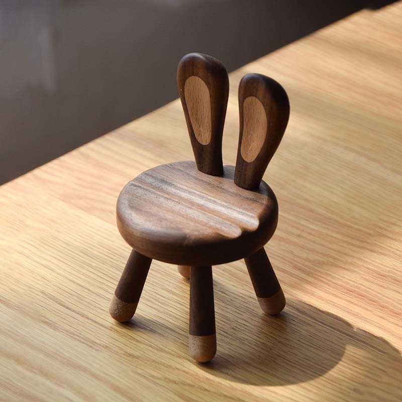 Black Walnut Wood Bunny Ears Chair Phone Holder