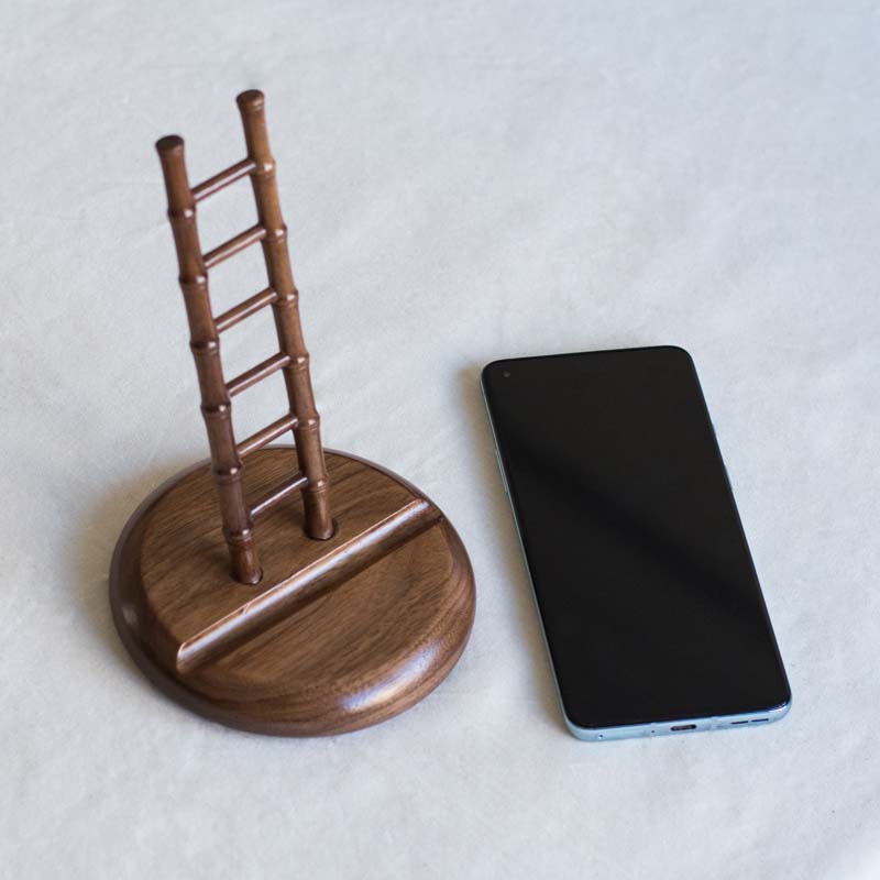 Black Walnut Wooden Ladder Shape Mobile Phone Holder