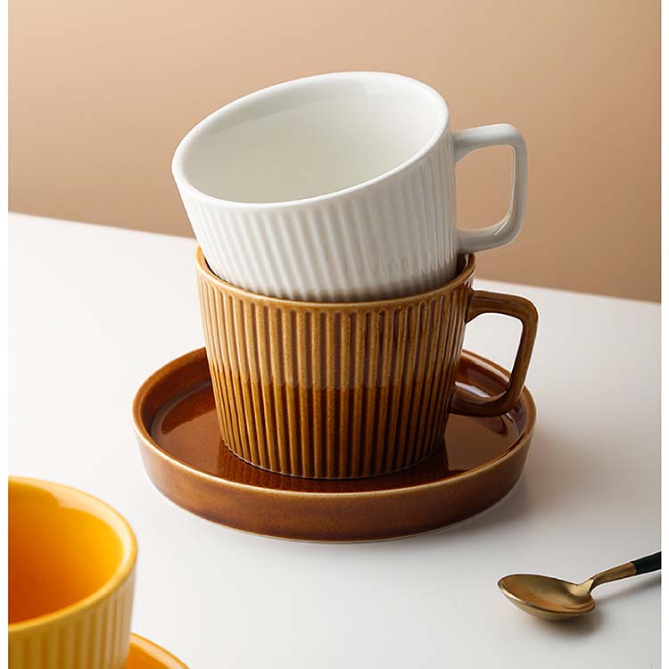 Retro Texture Ceramic Coffee Cup With Dish