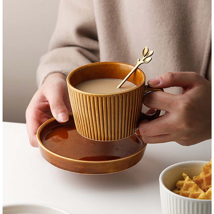 Retro Texture Ceramic Coffee Cup With Dish