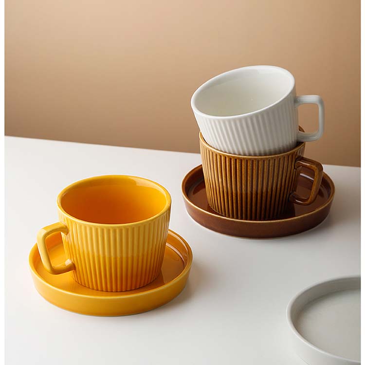 Retro Texture Ceramic Coffee Cup With Dish