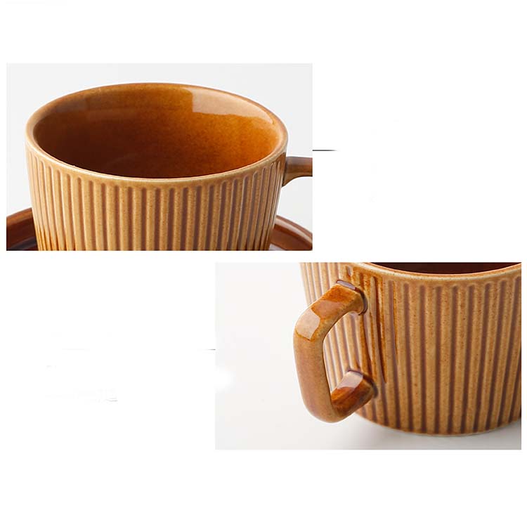 Retro Texture Ceramic Coffee Cup With Dish