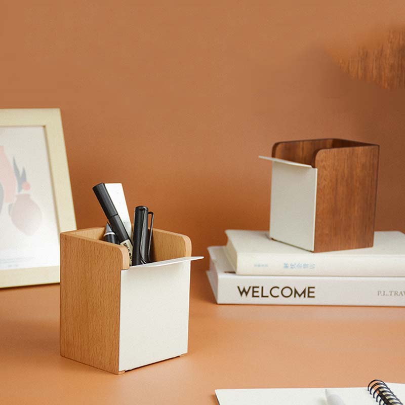 Square Organize Storage Wooden Pen Holder