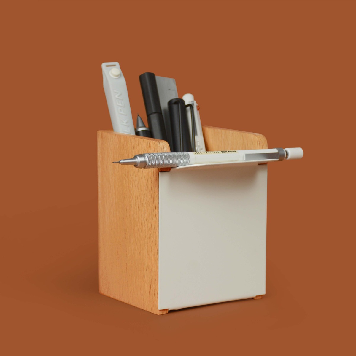 Square Organize Storage Wooden Pen Holder