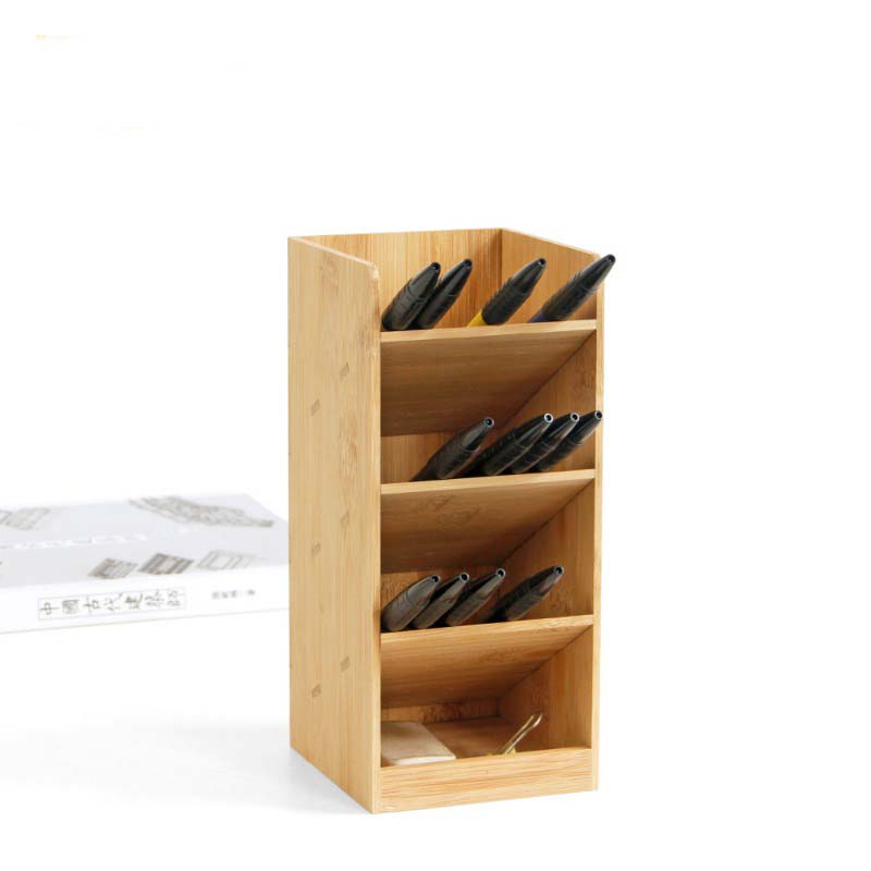 Bamboo And Wood Multi-grid Office Pen Holder Stationery Storage