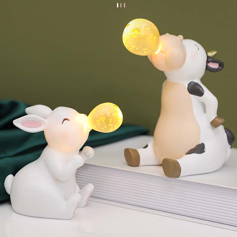 Blowing Bubbles Cartoon Small Animal Desktop Decoration With Lights