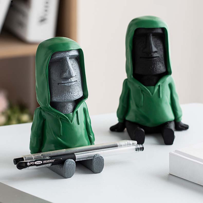 Green Hoodie Stone Man Desktop Small Decoration Mobile Phone Holder