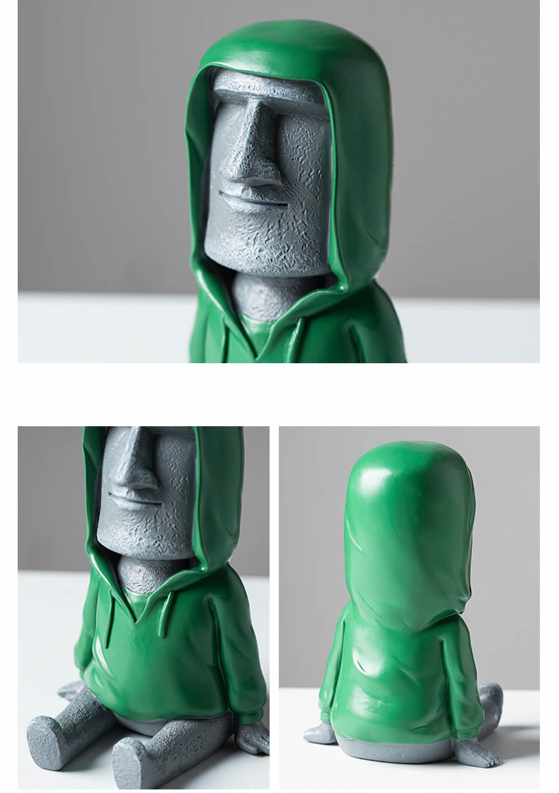 Green Hoodie Stone Man Desktop Small Decoration Mobile Phone Holder