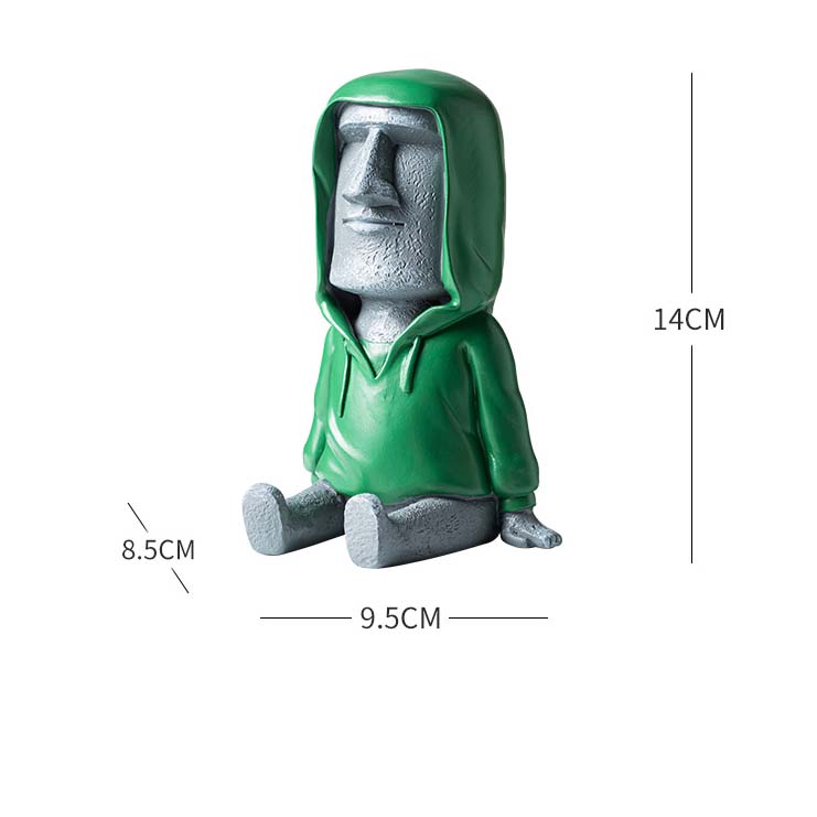 Green Hoodie Stone Man Desktop Small Decoration Mobile Phone Holder