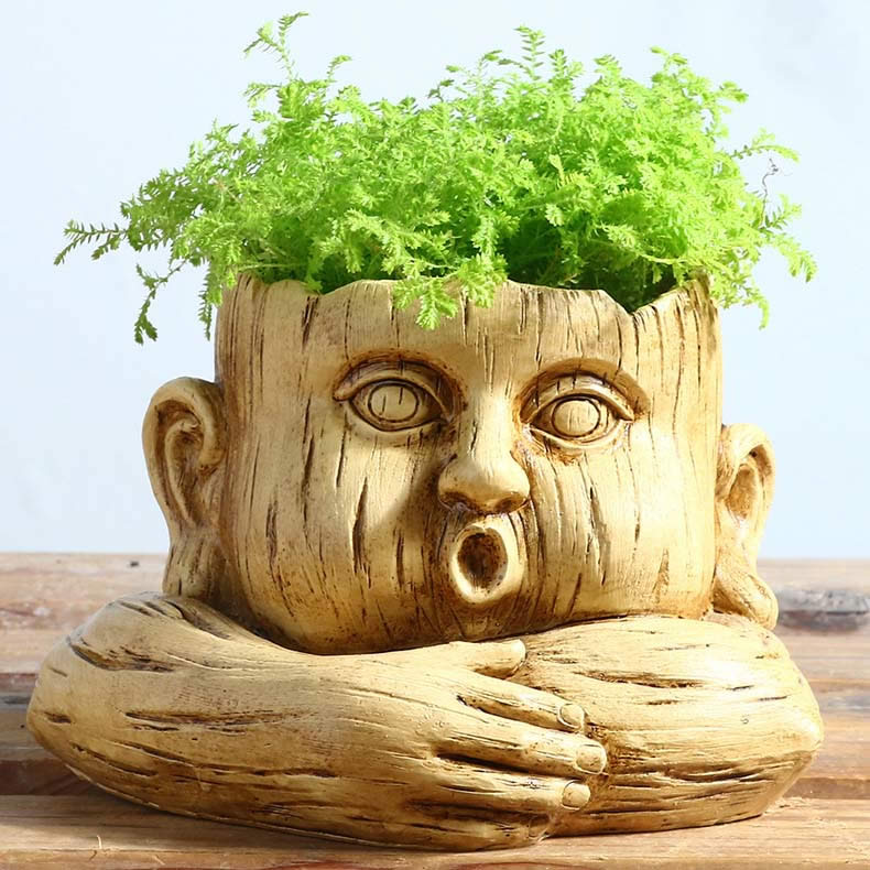 Retro Abstract People Facial Expression Plant Flower Pot