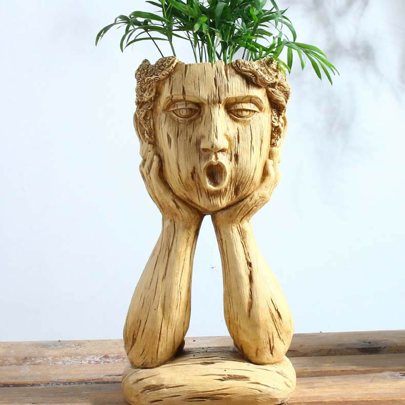 Retro Abstract People Facial Expression Plant Flower Pot