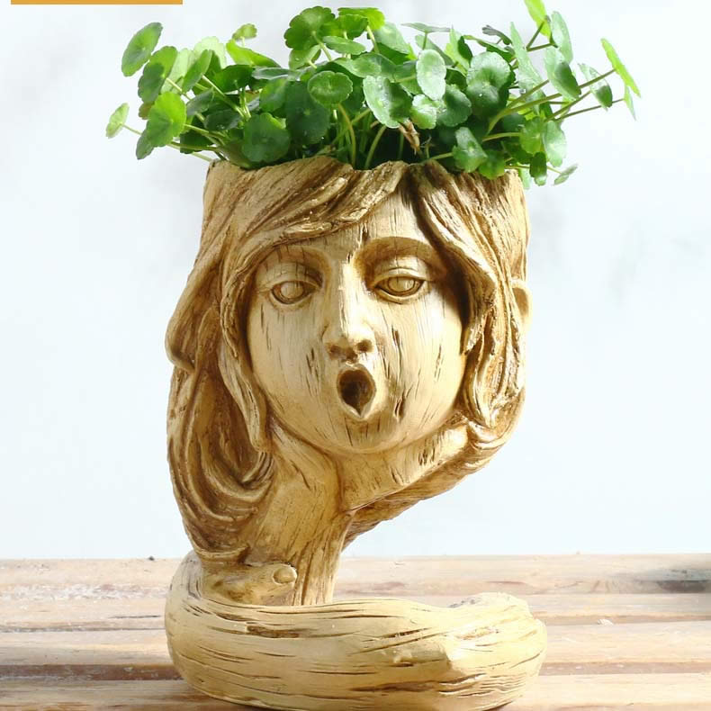 Retro Abstract People Facial Expression Plant Flower Pot