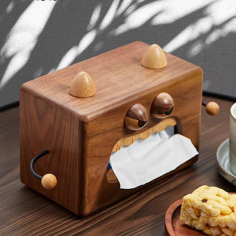 Angry Big Horned Monster Black Walnut Wooden Tissue Box